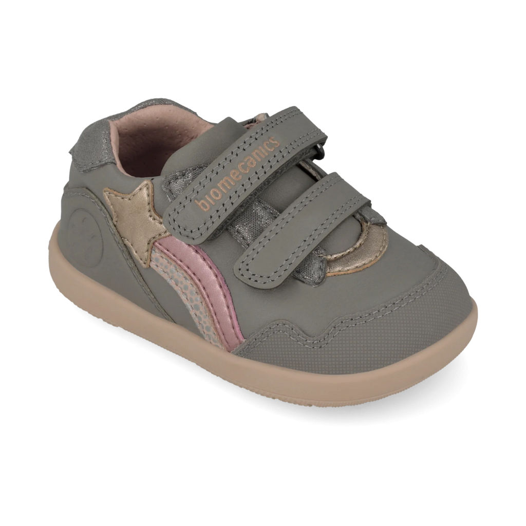 Sneakers barefoot primi passi in pelle grigio