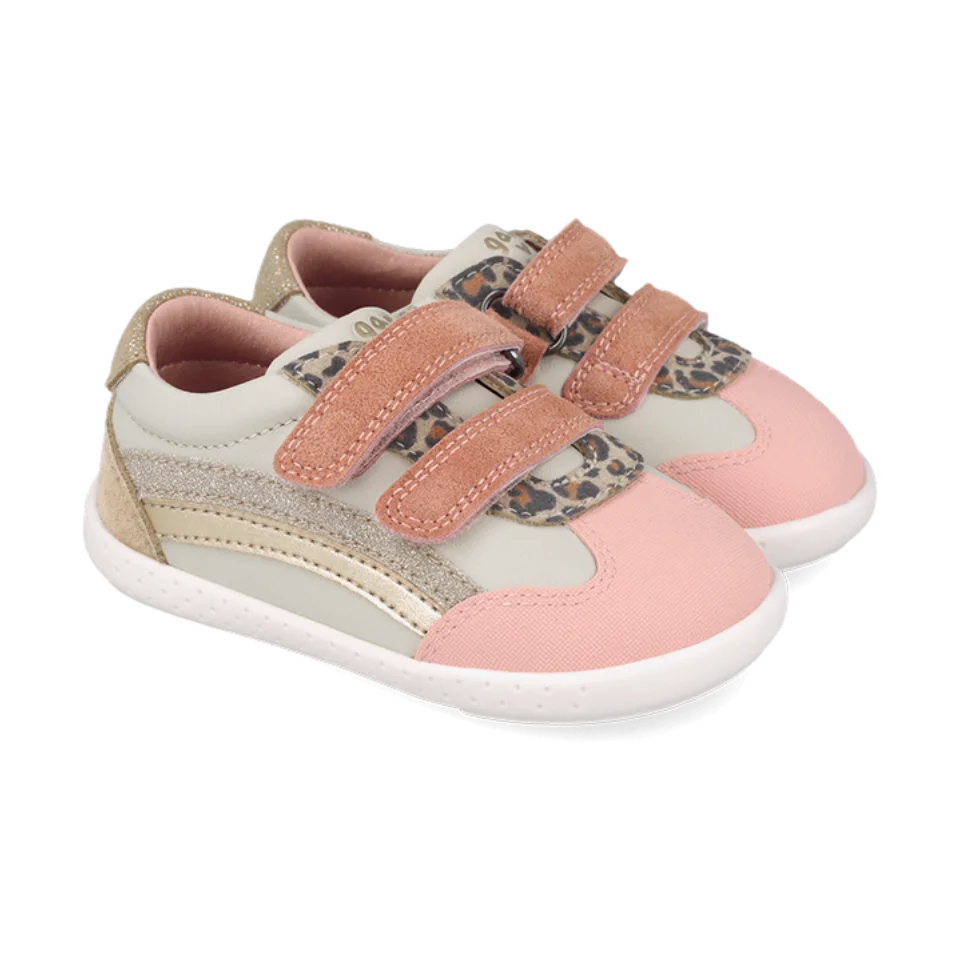 Sneakers barefoot leggere in pelle rosa e grigio