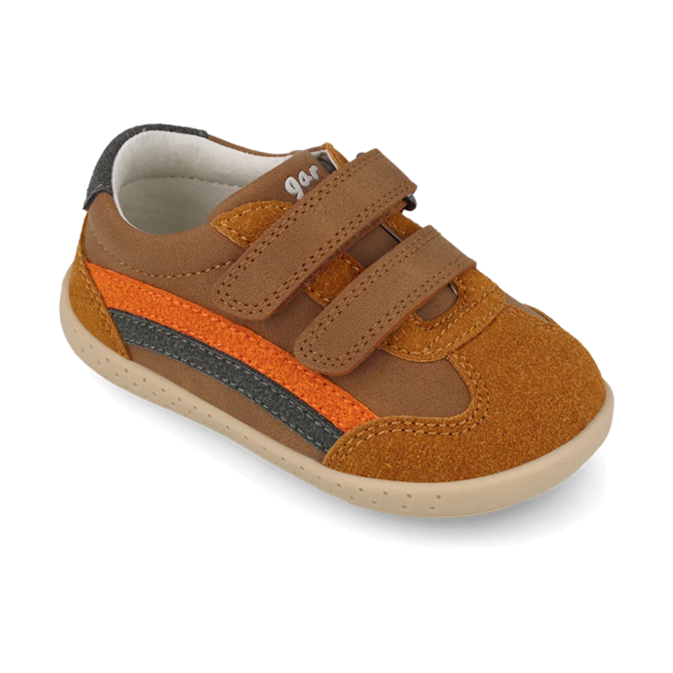 Sneakers barefoot leggere in pelle marrone e arancione