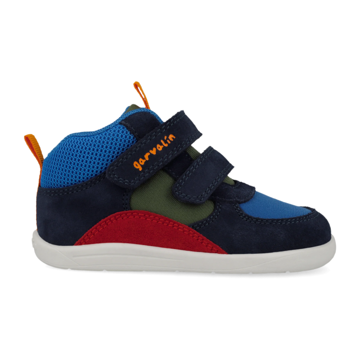 Bottines barefoot Urban en daim bleu marine et rouge