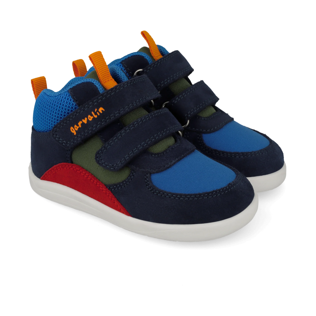 Bottines barefoot Urban en daim bleu marine et rouge
