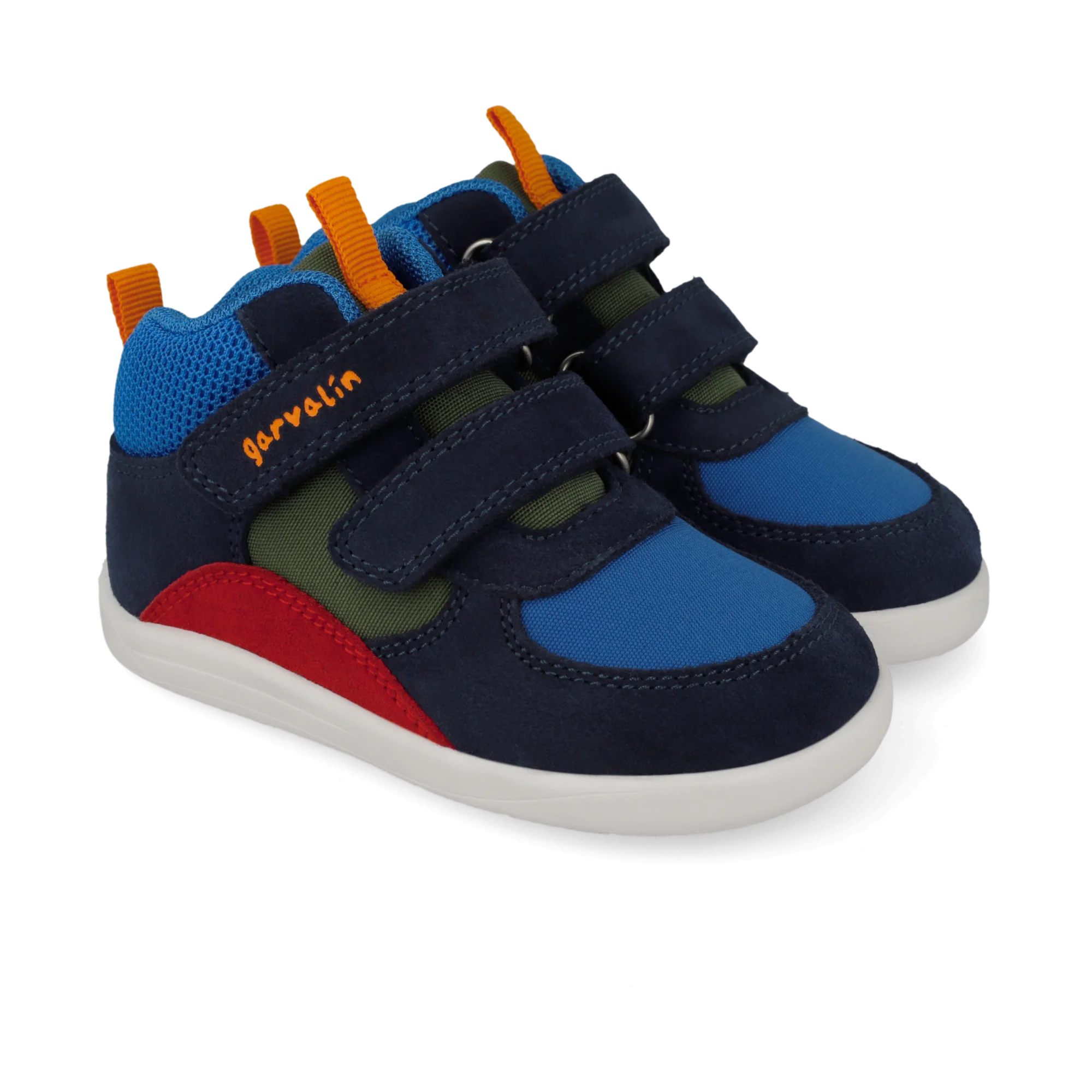 Bottines barefoot Urban en daim bleu marine et rouge