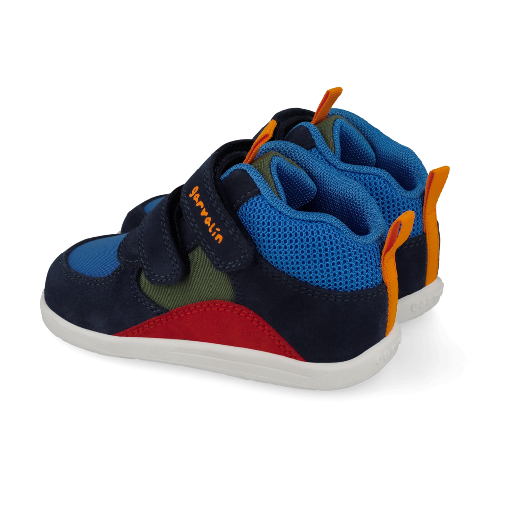 Bottines barefoot Urban en daim bleu marine et rouge
