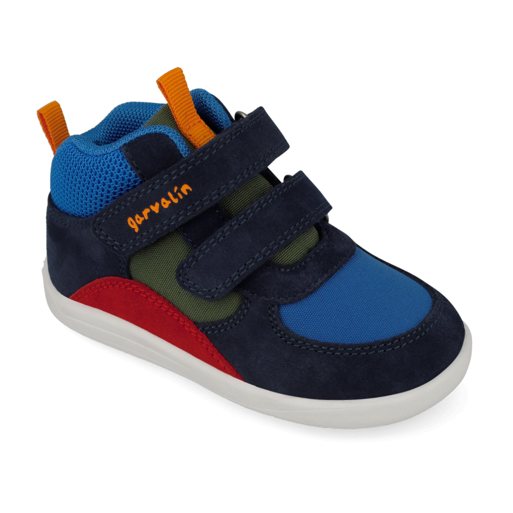 Bottines barefoot Urban en daim bleu marine et rouge