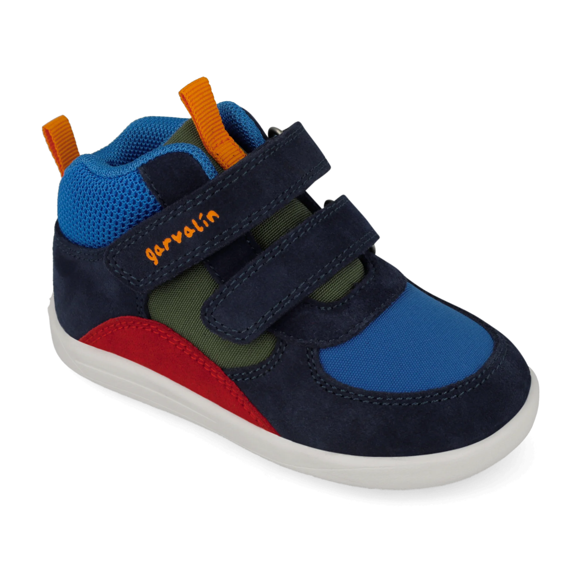 Bottines barefoot Urban en daim bleu marine et rouge