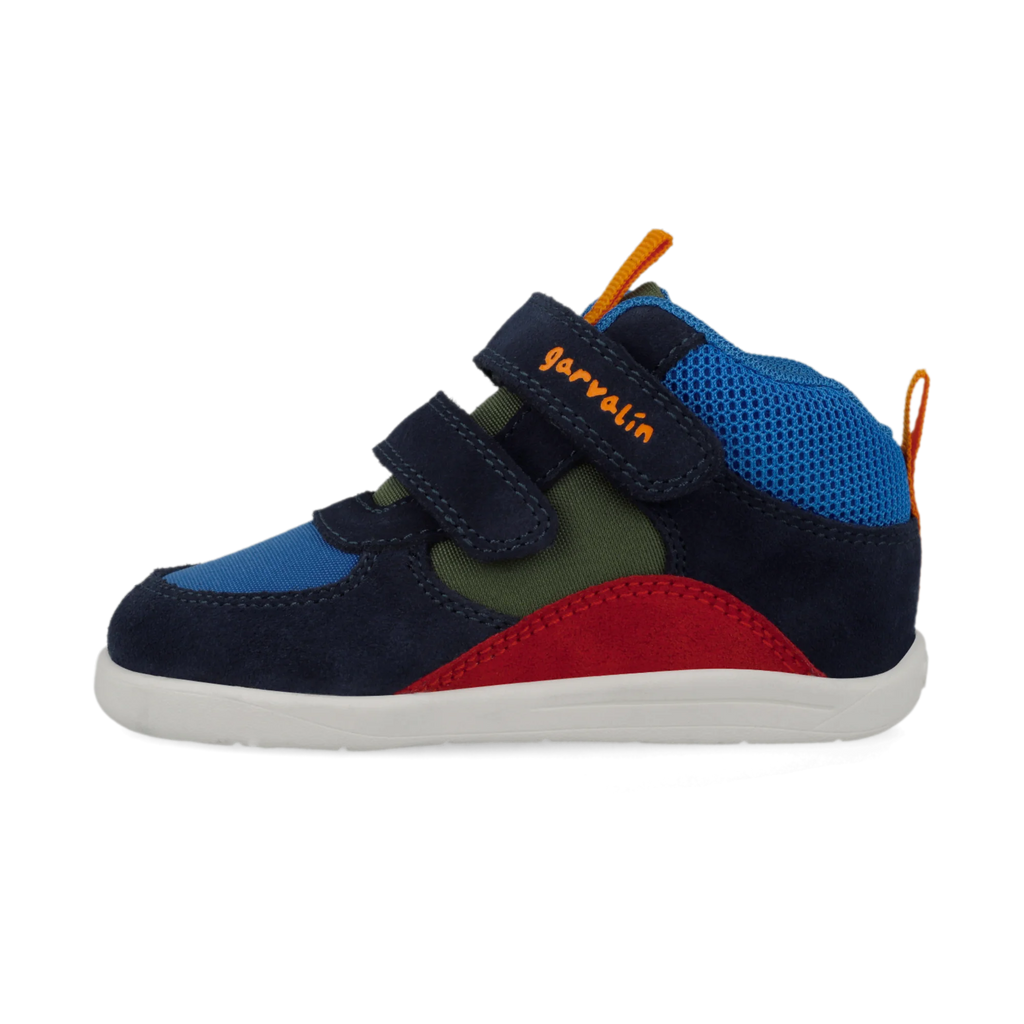 Bottines barefoot Urban en daim bleu marine et rouge