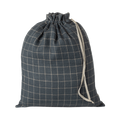 Sand/Petrol Checkered Linen Bag, 37x30cm