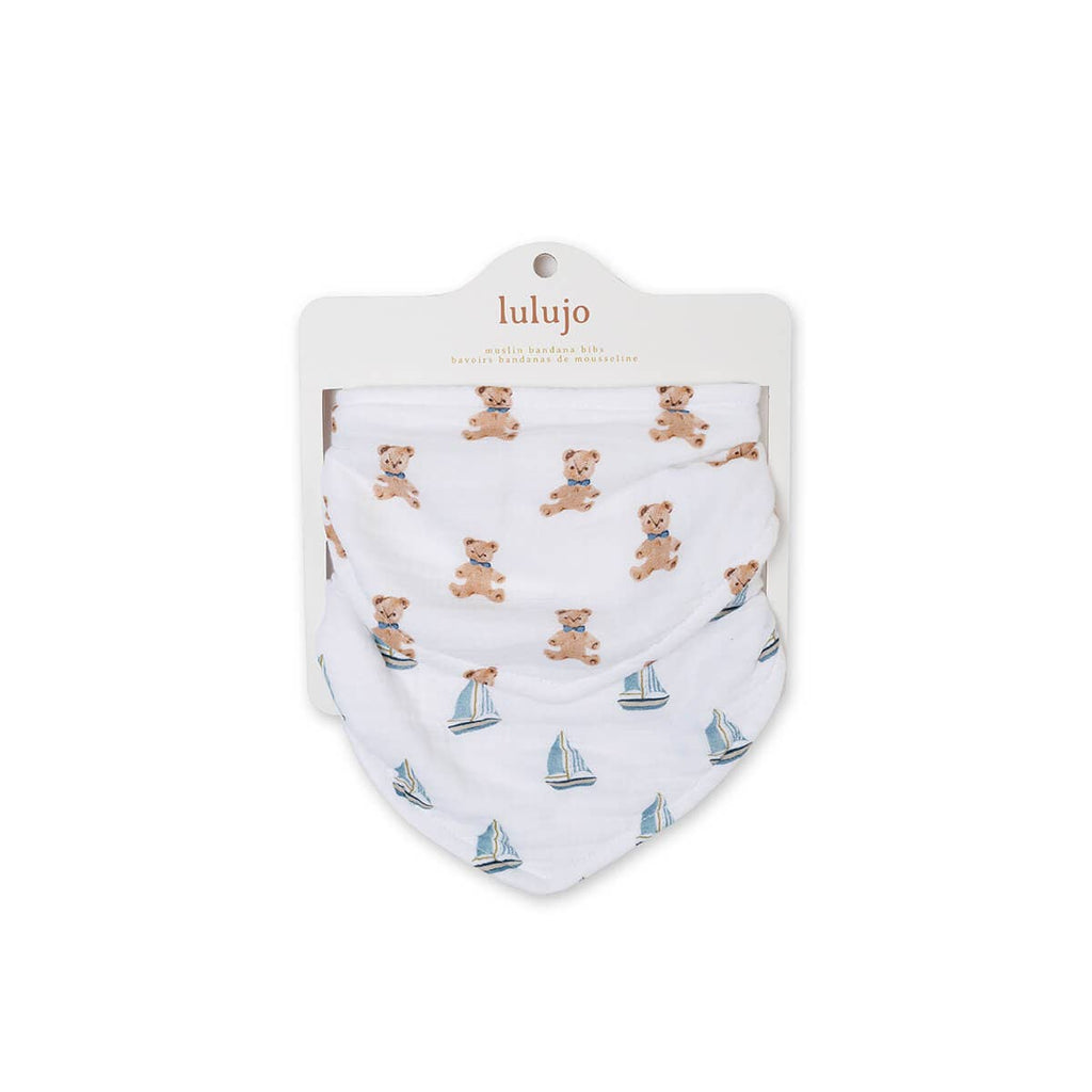 Bandana Bibs, Set of 2, Vintage Bears/Sailing Boats