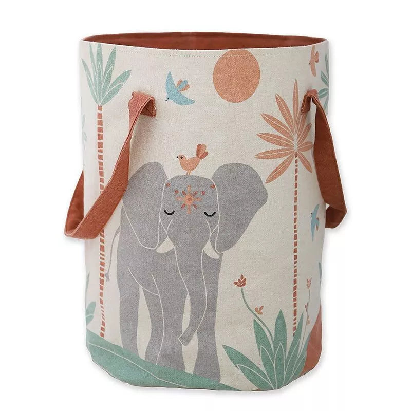 Portagiochi grande in cotone - Elefante tropicale