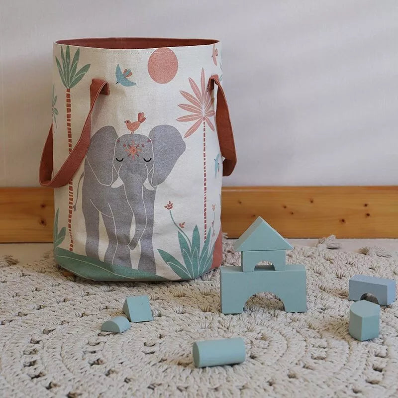 Portagiochi grande in cotone - Elefante tropicale