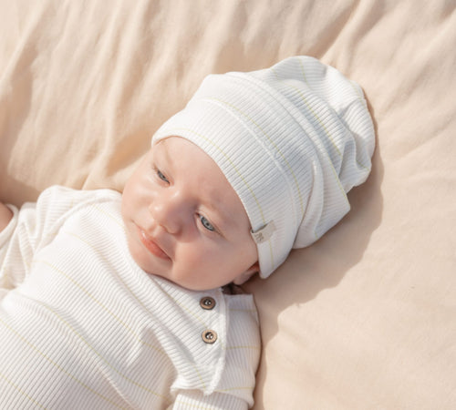 Organic bamboo beanie hat, Stripe lime