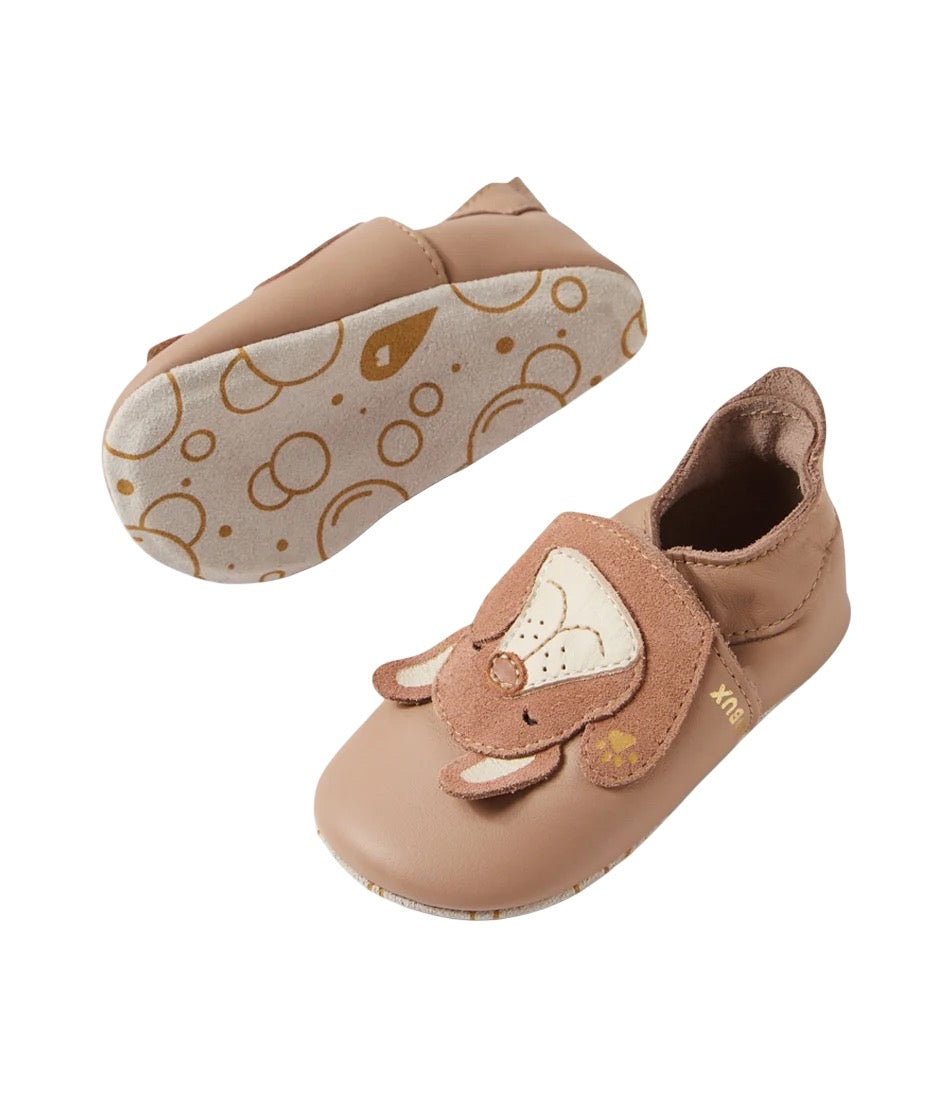 Chaussons en cuir souple, Peeking Puppy Warm Taupe