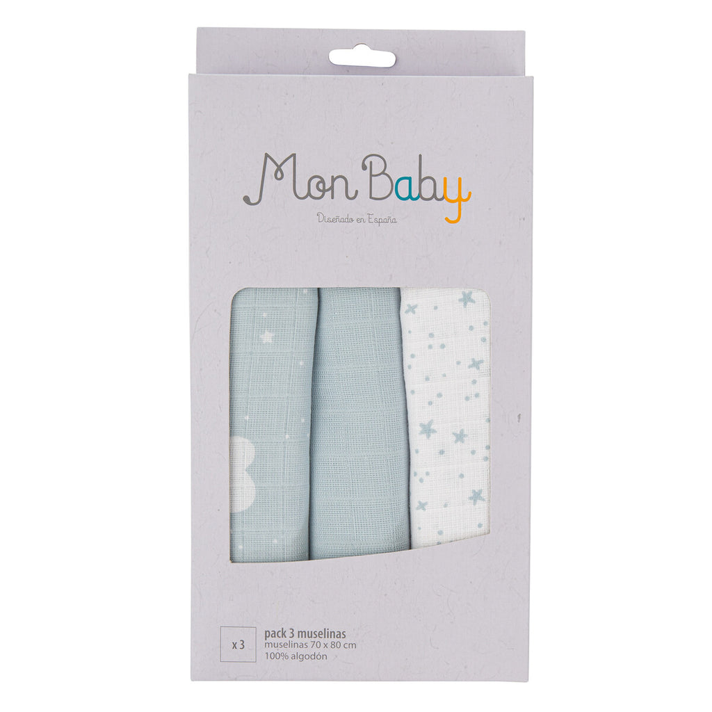 Set 3 copertine mussola di cotone, Blu