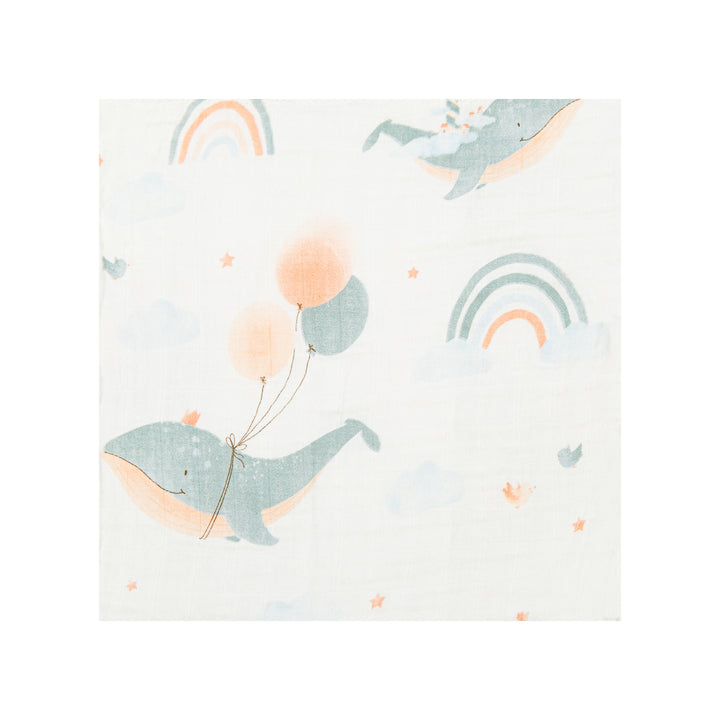 Copertina swaddle in mussola bambù, Moby balena