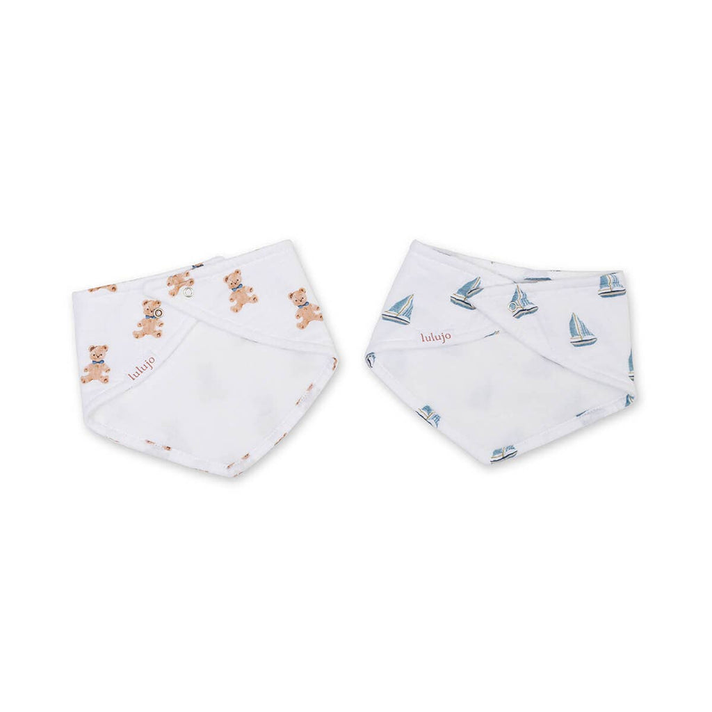 Bandana Bibs, Set of 2, Vintage Bears/Sailing Boats