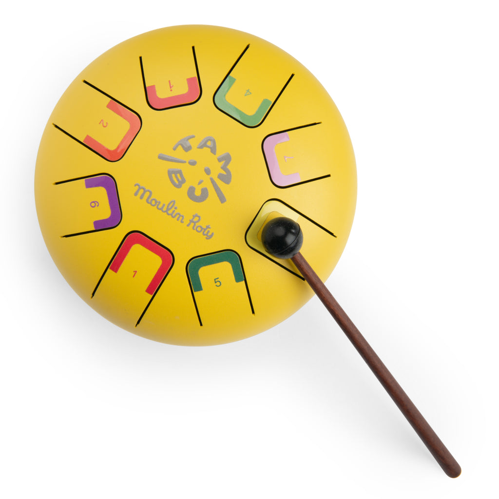 Tamburo piccolo con linguette in metallo giallo, Tambù