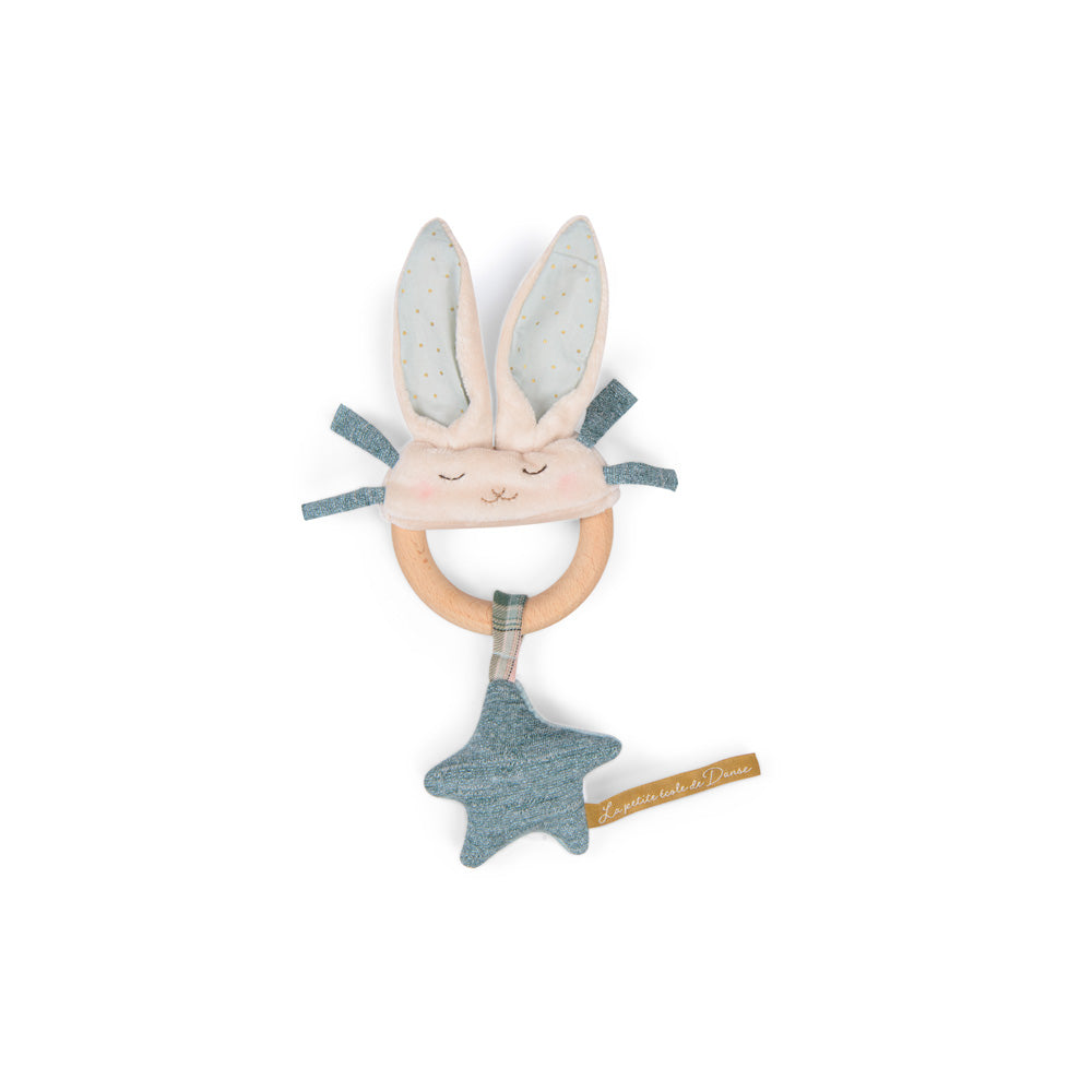 Sonaglio attività con anello in legno Coniglio blu | Moulin Roty