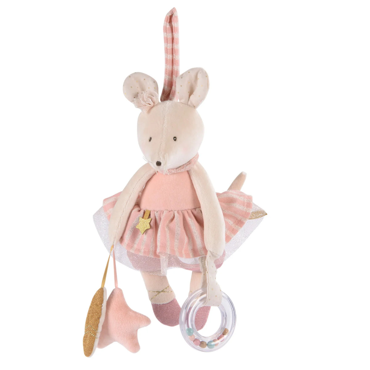 Souris rose à suspendre hochet et activités