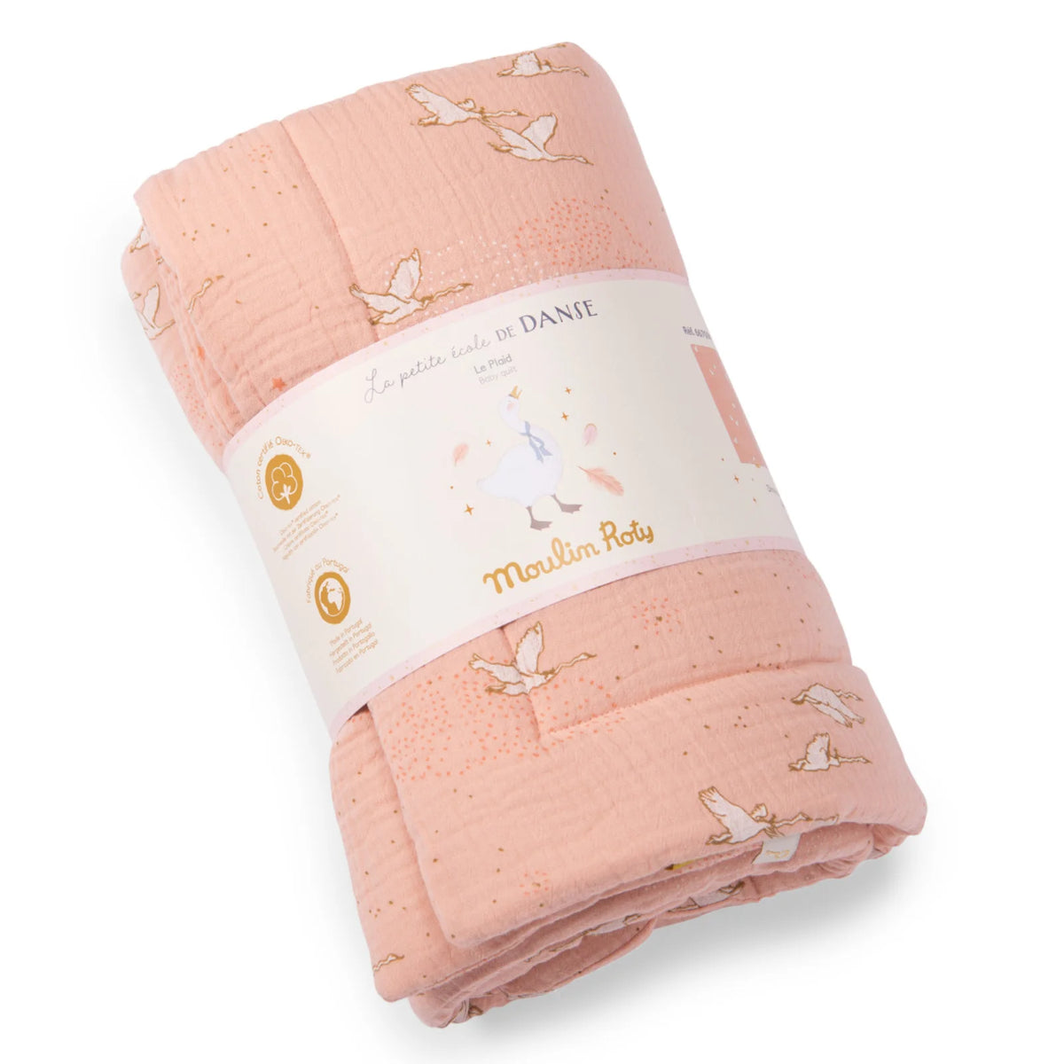 Couverture matelassée rose cygnes, 90 × 69 cm