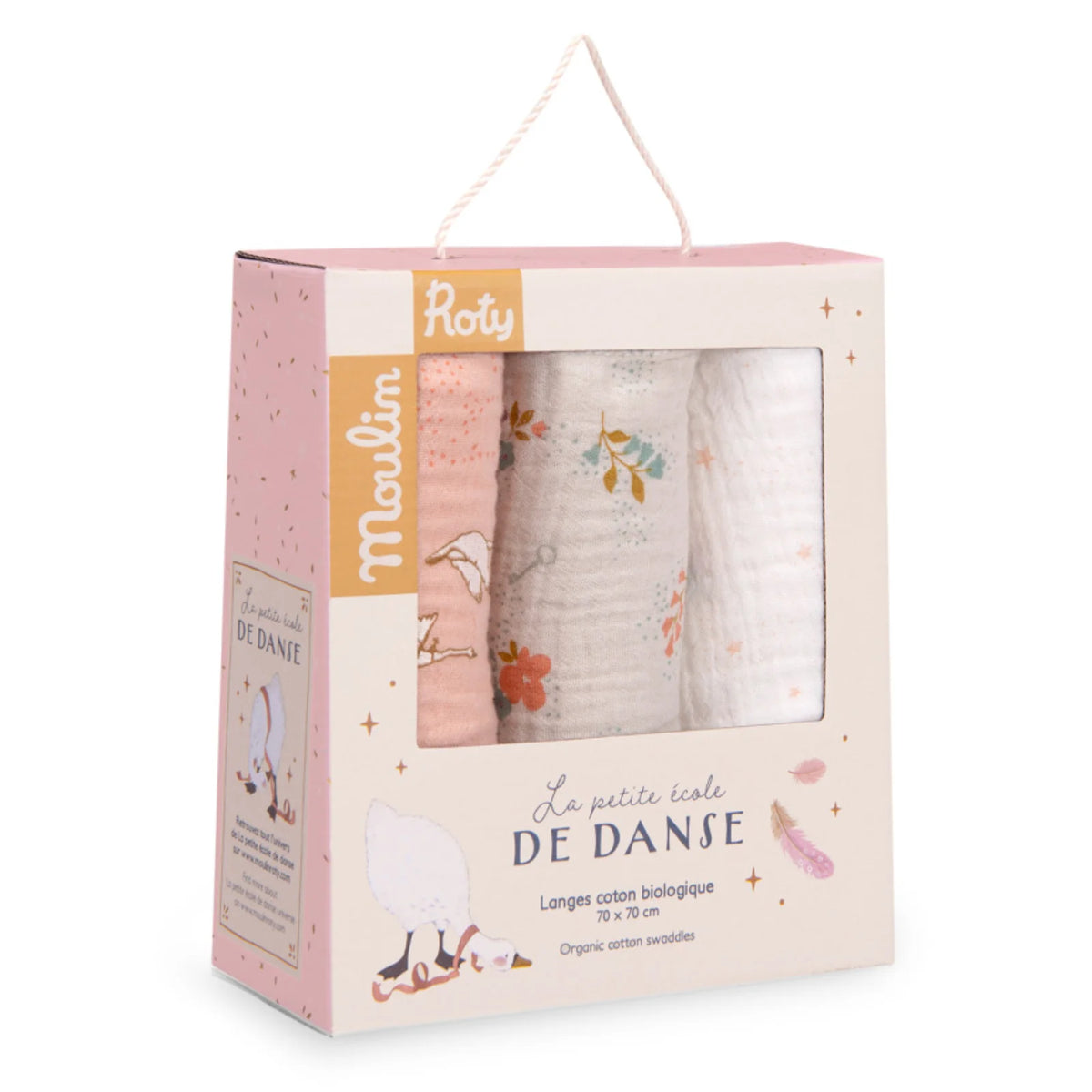 Lot de 3 langes en coton bio, La petite école de danse
