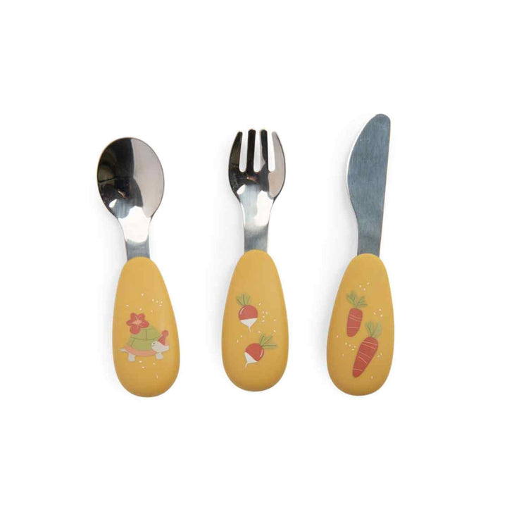 Set posate in silicone e acciaio inox, Trois petits lapins