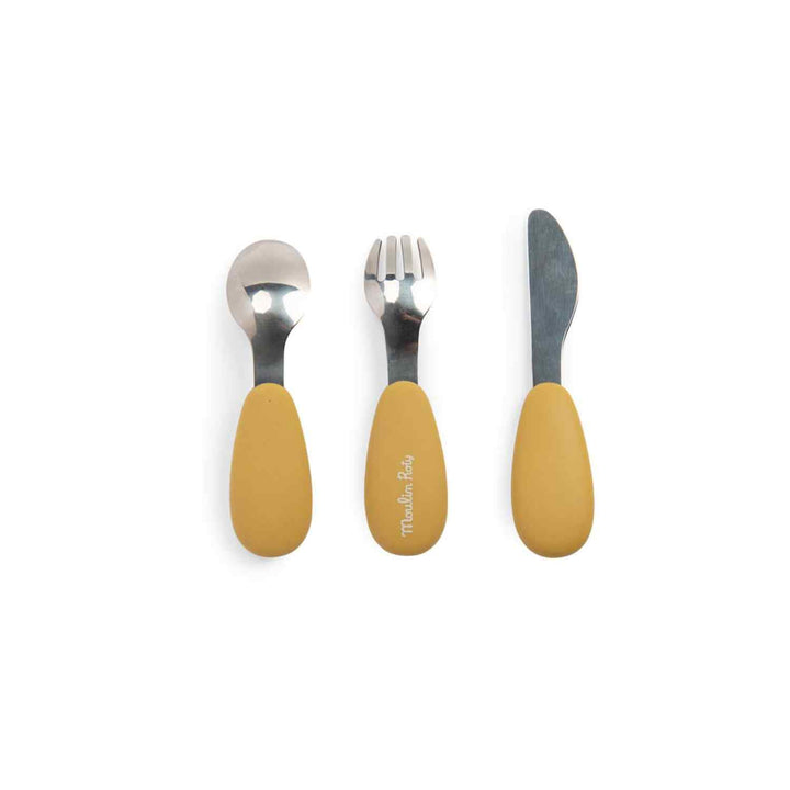 Set posate in silicone e acciaio inox, Trois petits lapins