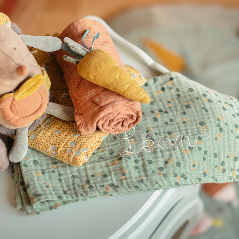 Set 3 copertine mussola cotone bio, Trois petits lapins