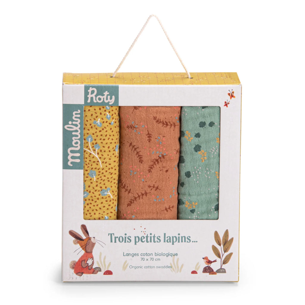 Set 3 copertine mussola cotone bio, Trois petits lapins