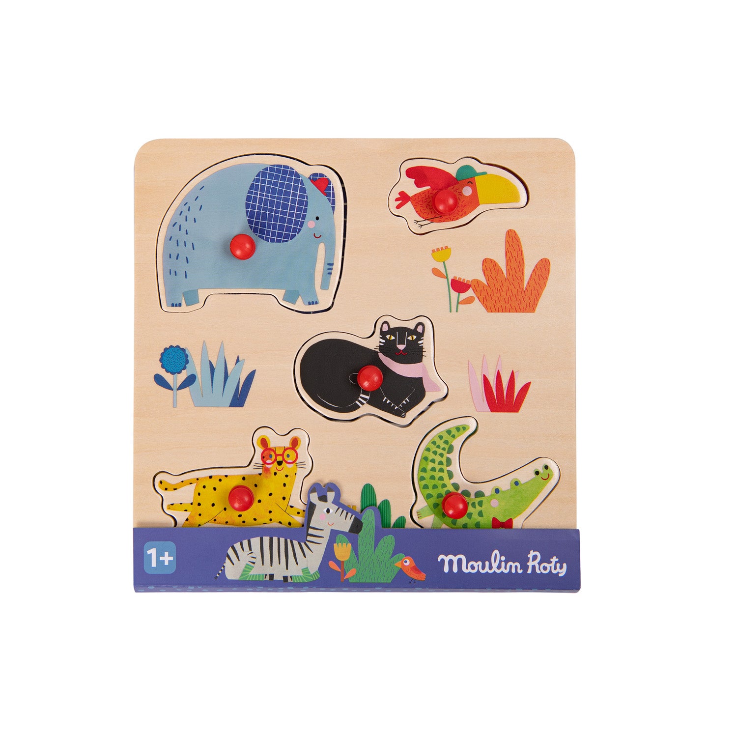 Moulin Roty | Puzzle ad incastro in legno 5 animali, Les Toupitis