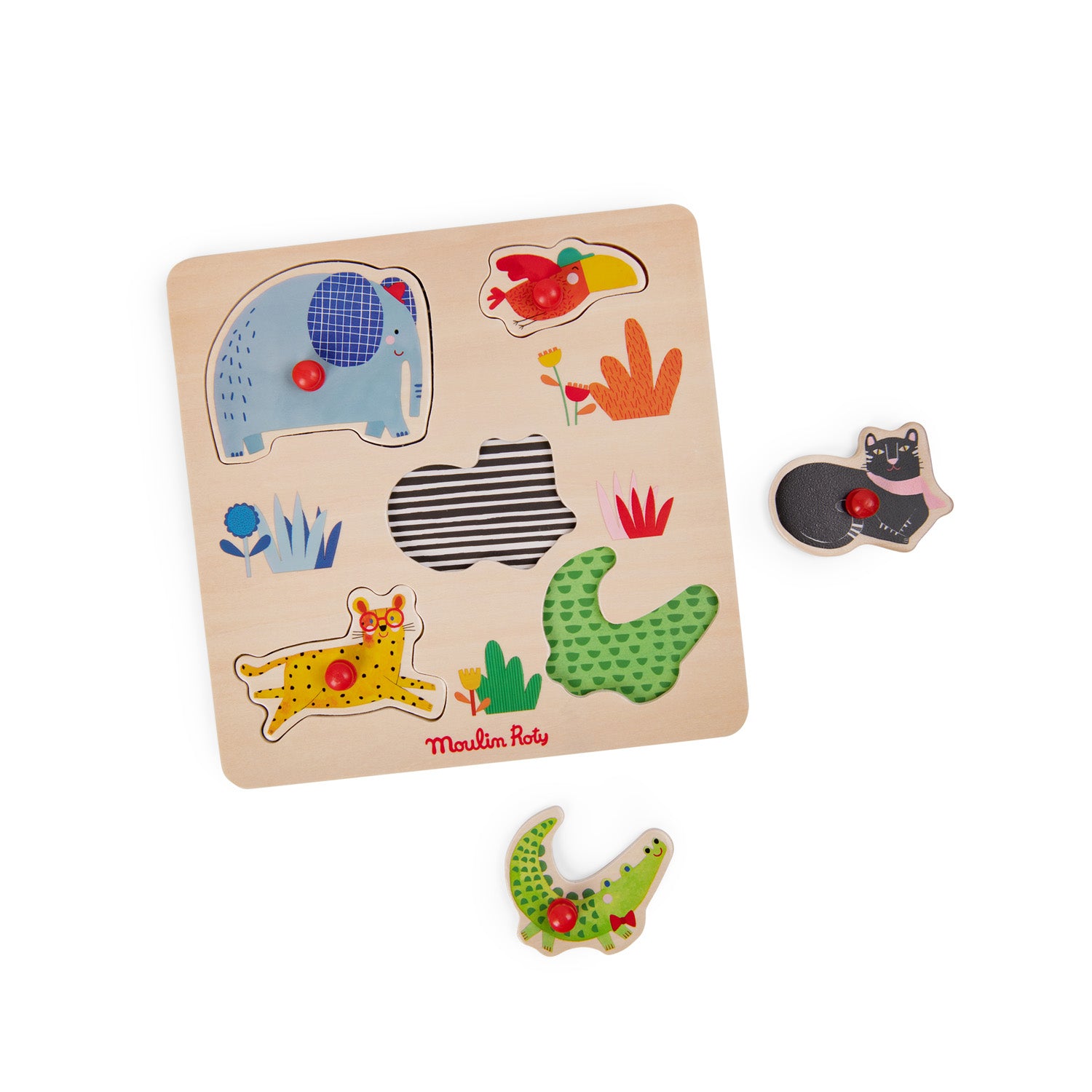 Moulin Roty | Puzzle ad incastro in legno 5 animali, Les Toupitis