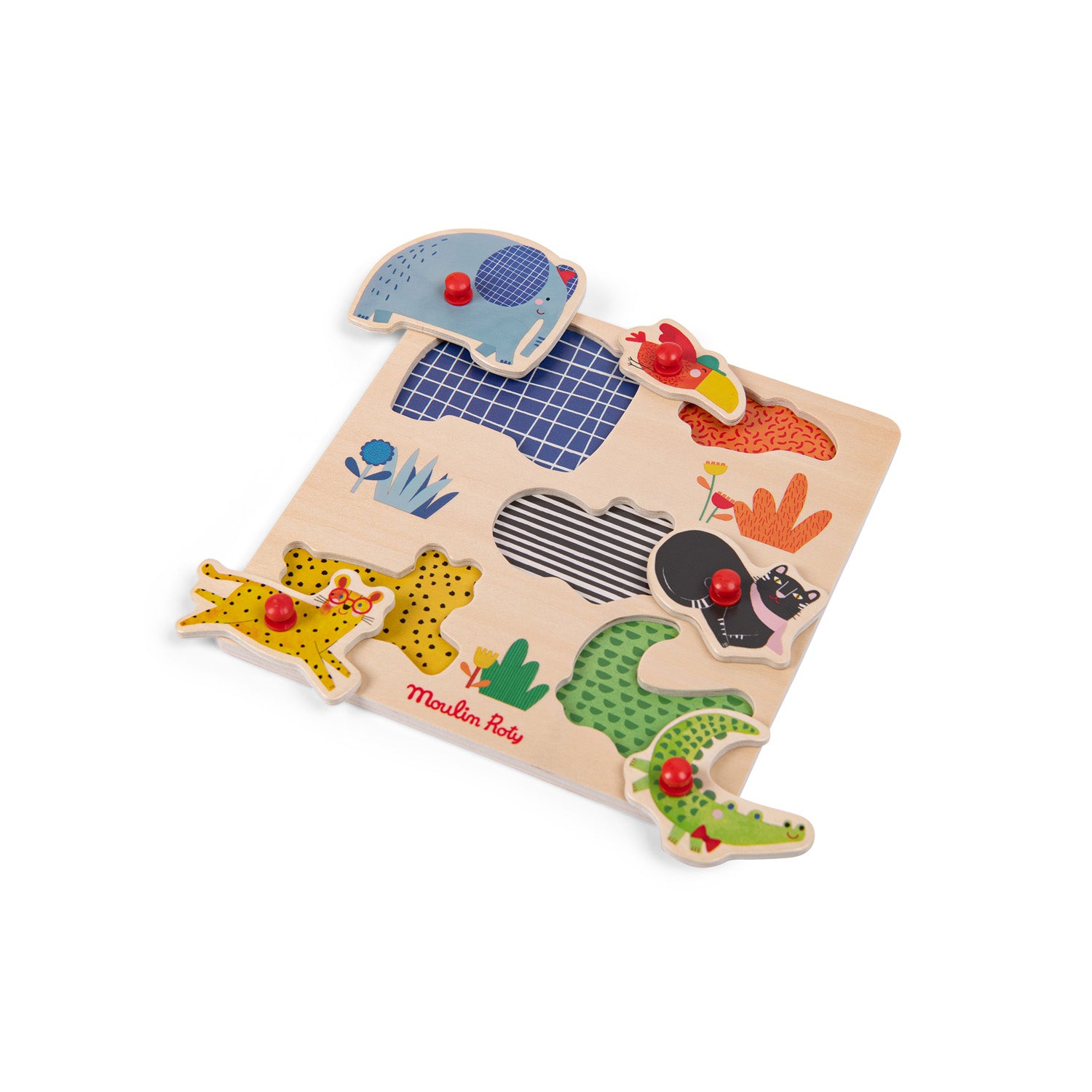 Moulin Roty | Puzzle ad incastro in legno 5 animali, Les Toupitis