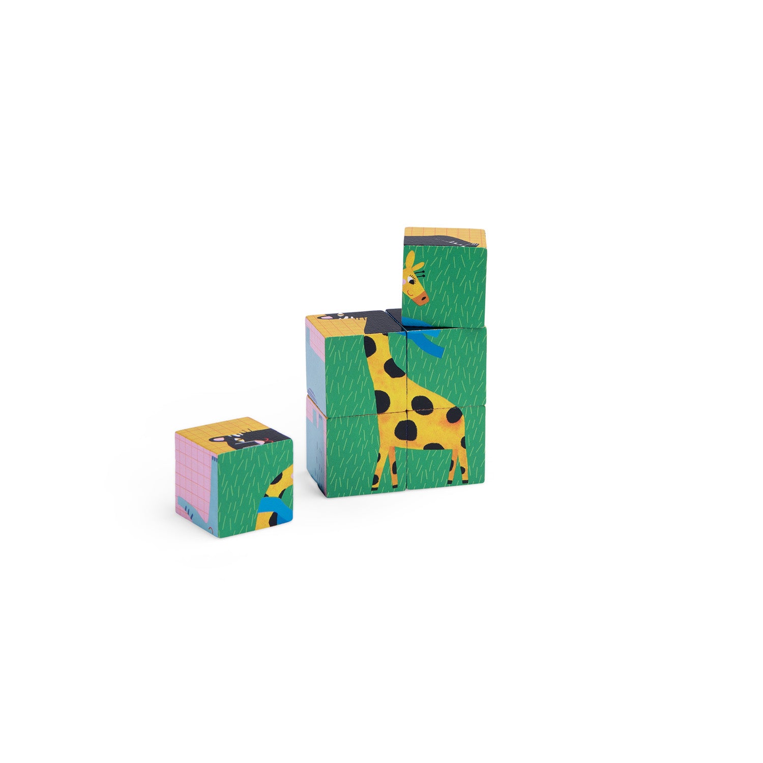 Moulin Roty | Puzzle 6 cubi in legno animali, Les Toupitis