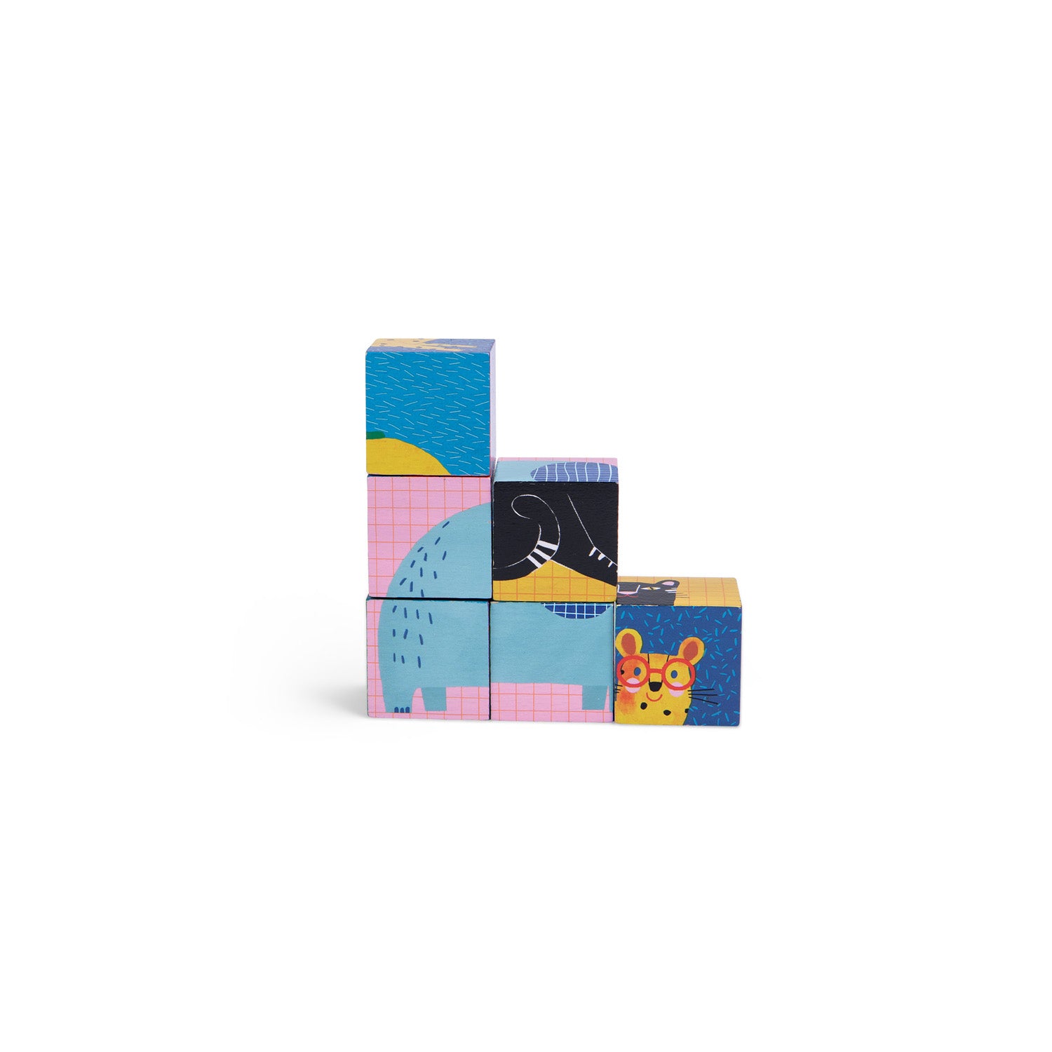Moulin Roty | Puzzle 6 cubi in legno animali, Les Toupitis