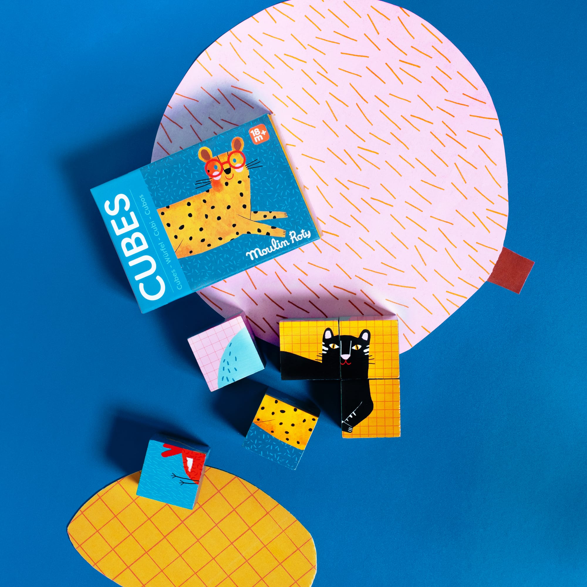 Moulin Roty | Puzzle 6 cubi in legno animali, Les Toupitis
