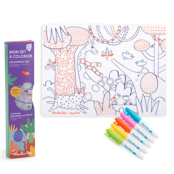 Tovaglietta silicone da colorare pennarelli, Les Toupitis Moulin Roty