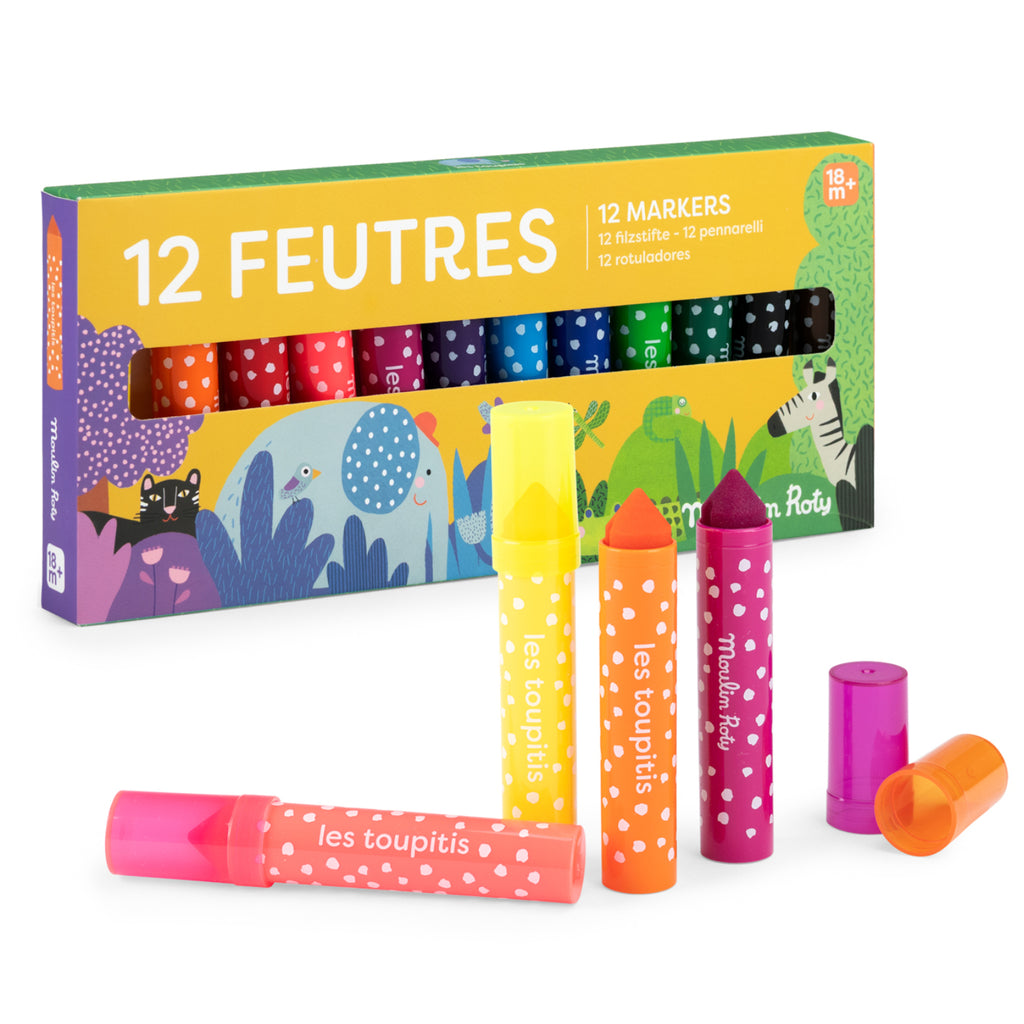 12 Large felt-tip markers with conical tips