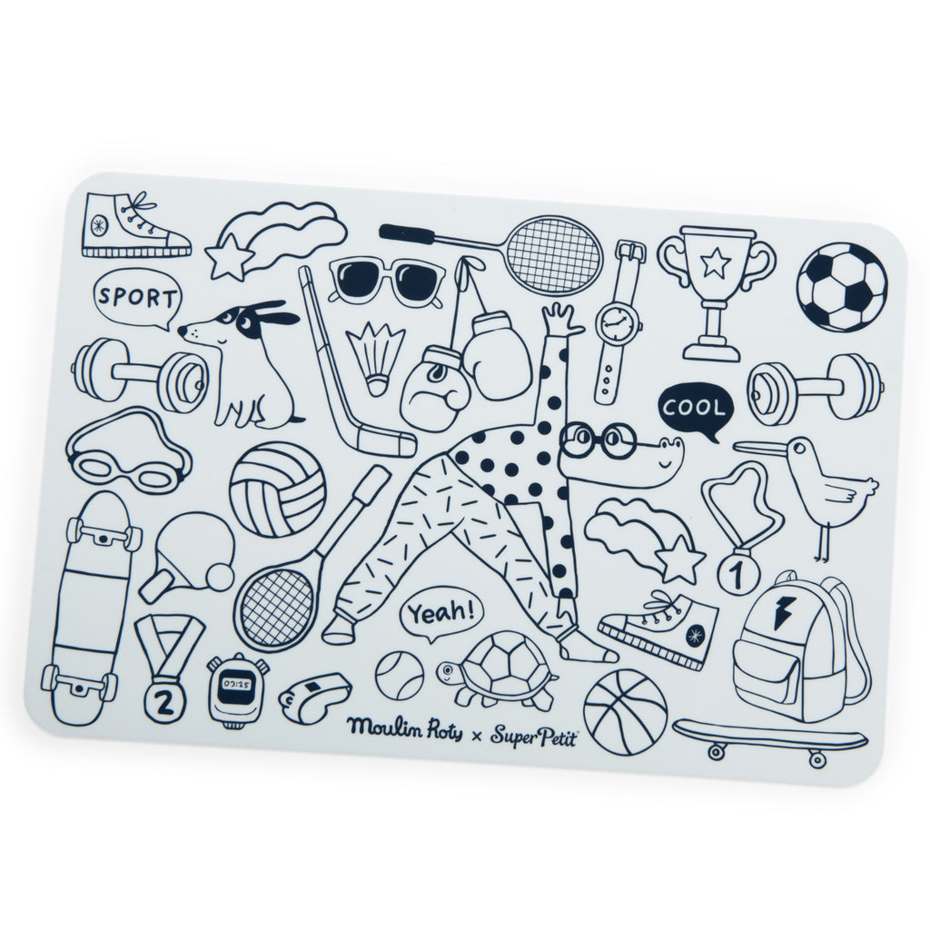 Mini tovaglietta in silicone da colorare con pennarelli, Sport