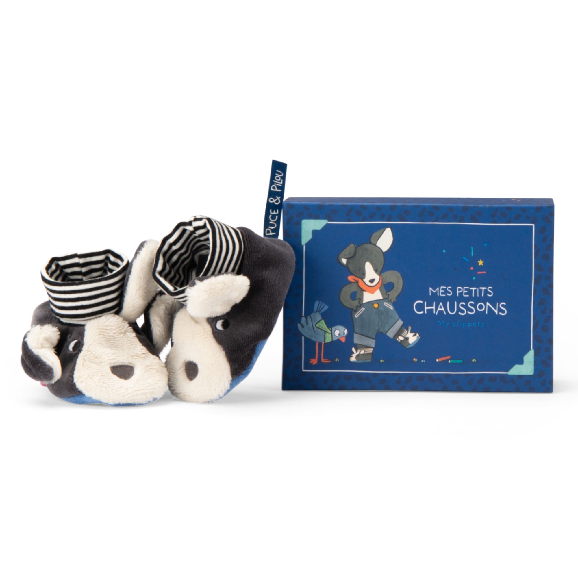 Puce Dog Baby Slippers, 0-6 months