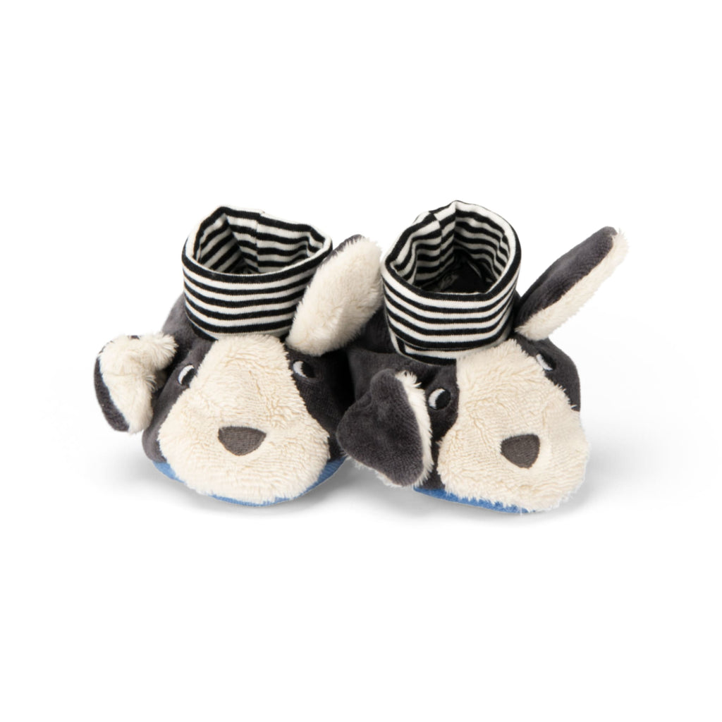 Puce Dog Baby Slippers, 0-6 months