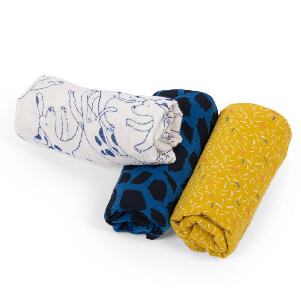 Set 3 organic cotton muslin cloths, Puce et Pilou