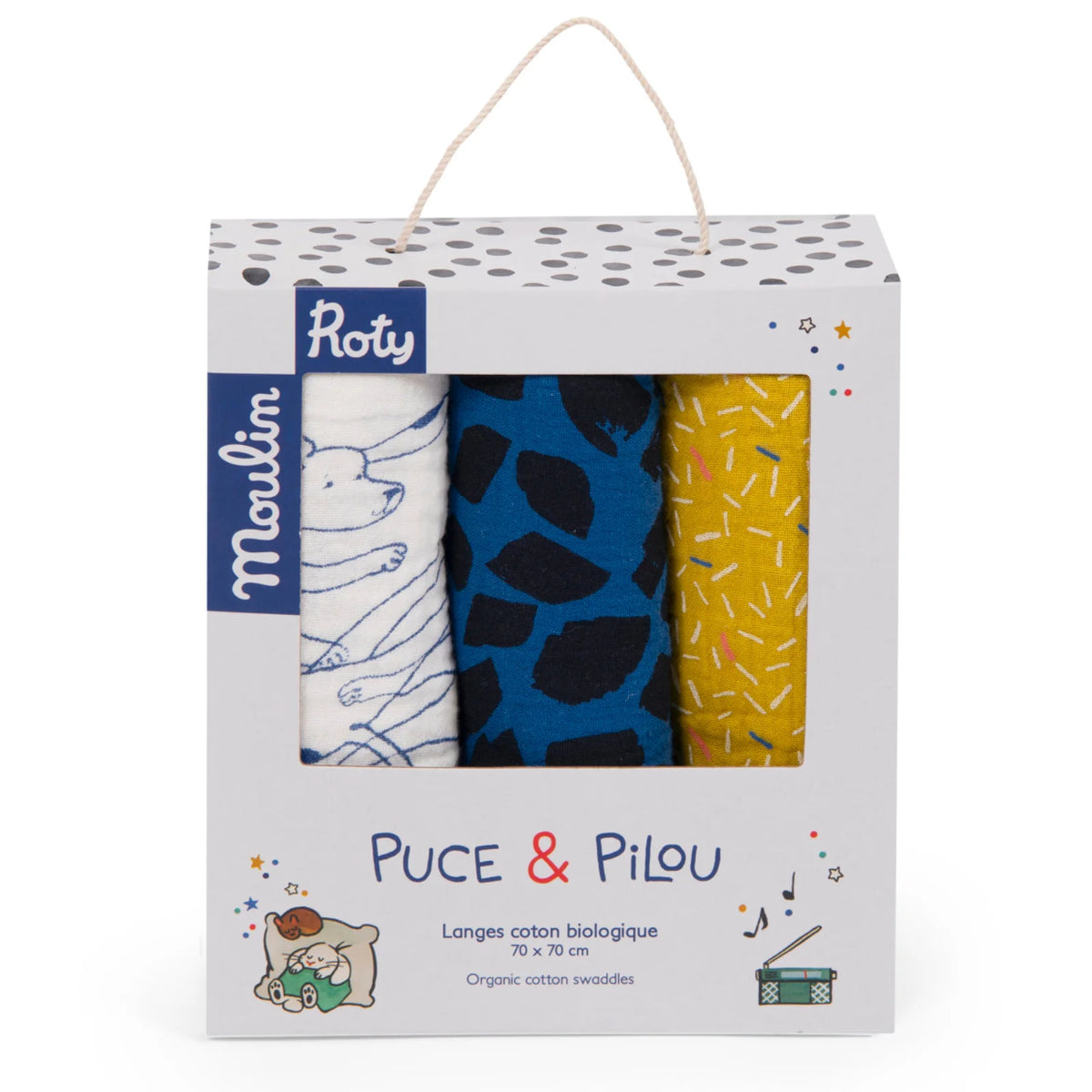 Set 3 copertine mussola cotone bio, Puce et Pilou