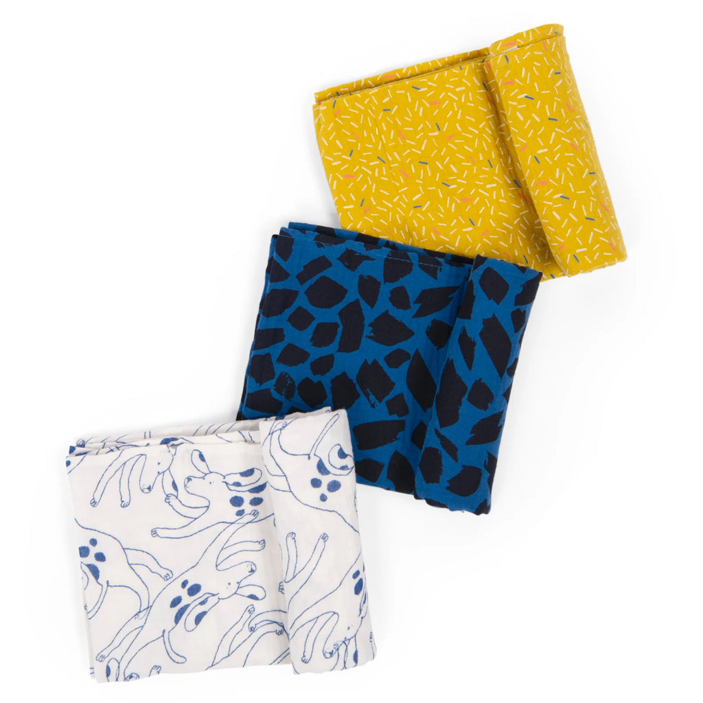 Set 3 organic cotton muslin cloths, Puce et Pilou