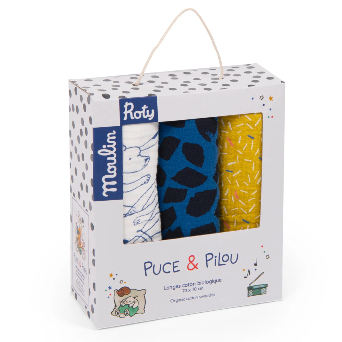 Set 3 copertine mussola cotone bio, Puce et Pilou