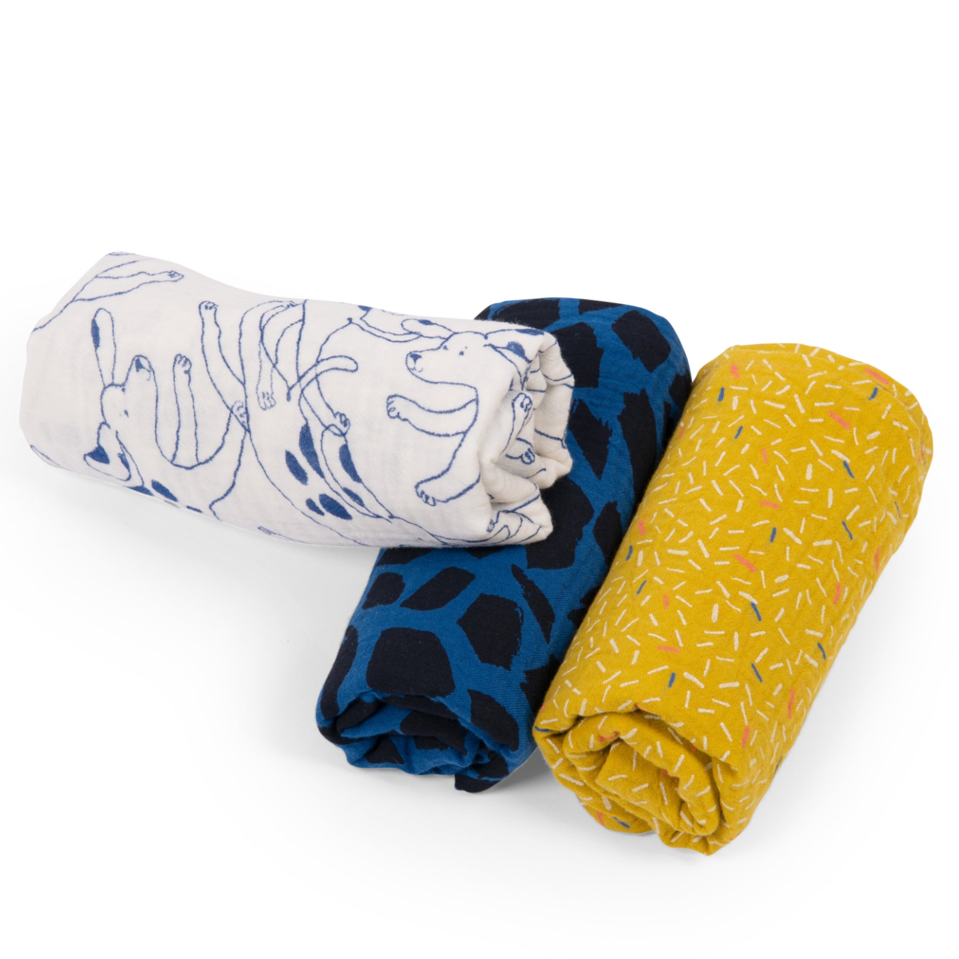 Set 3 copertine mussola cotone bio, Puce e Pilou