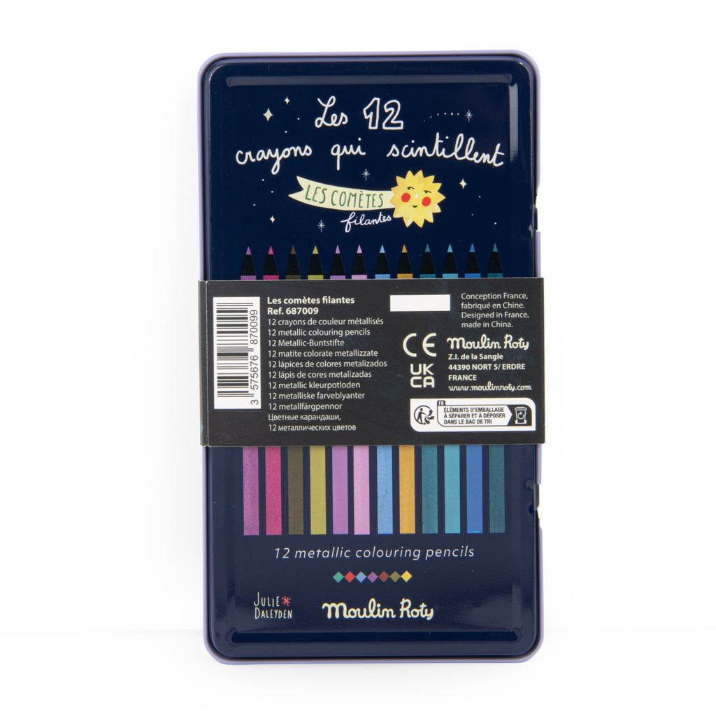 Metal box with 12 metallic pencils