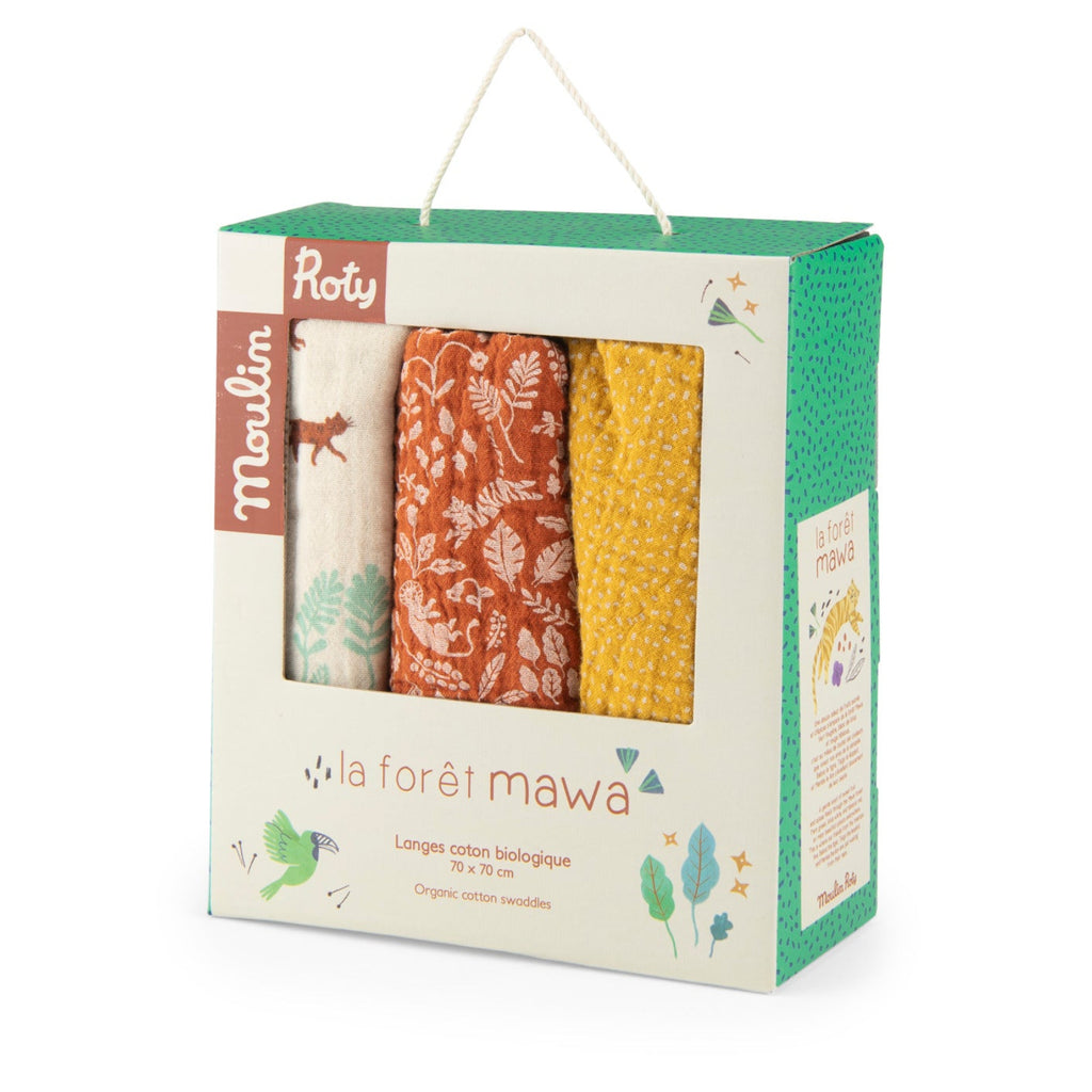 Lot de 3 langes en mousseline de coton bio, La forêt Mawa