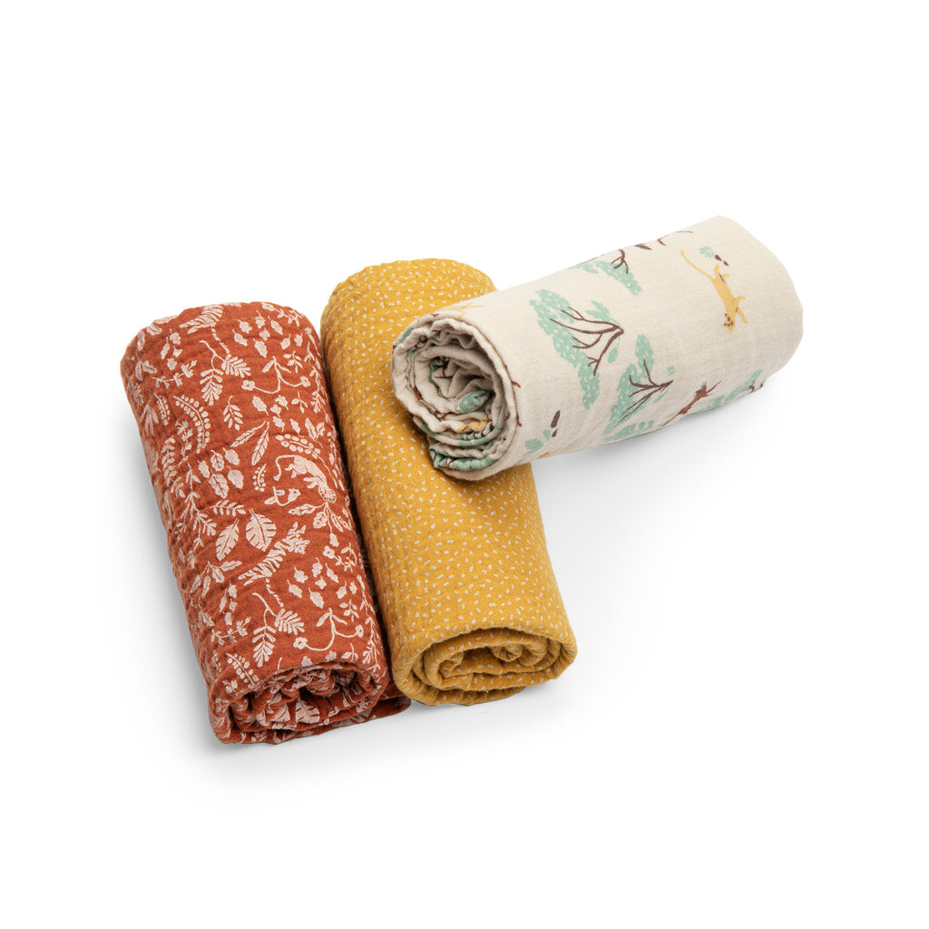 Lot de 3 langes en mousseline de coton bio, La forêt Mawa