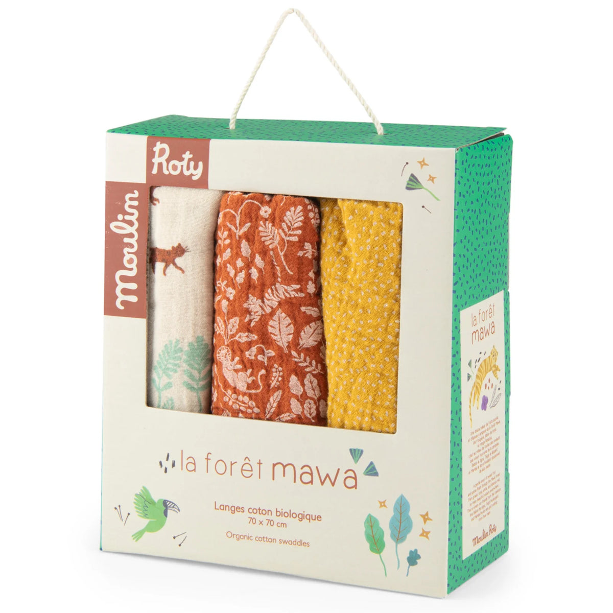 Lot de 3 langes en mousseline de coton bio, La forêt Mawa