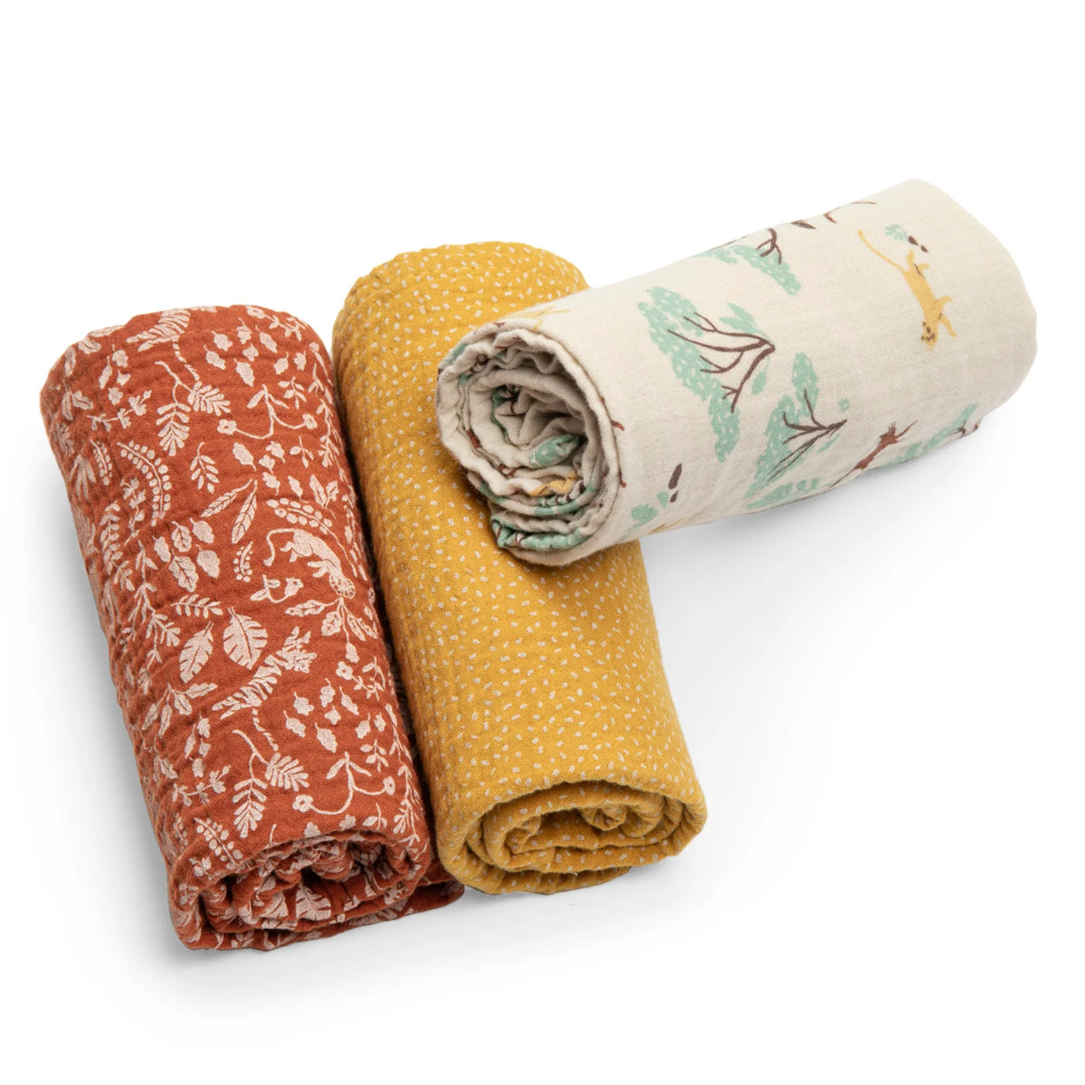 Lot de 3 langes en mousseline de coton bio, La forêt Mawa
