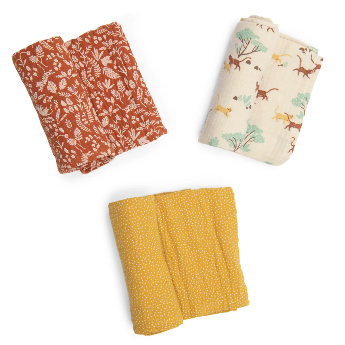 Lot de 3 langes en mousseline de coton bio, La forêt Mawa